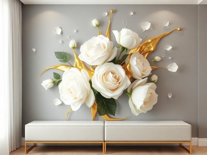 Tableau Décoratif Rose Dorée